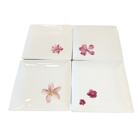 CALVIN KLEIN Four Ceramic Appetizer Salad Dessert Square Plates Floral Pink 6.5" - Picture 9 of 9